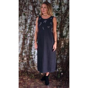 Garden Vessel Black Linen Dress